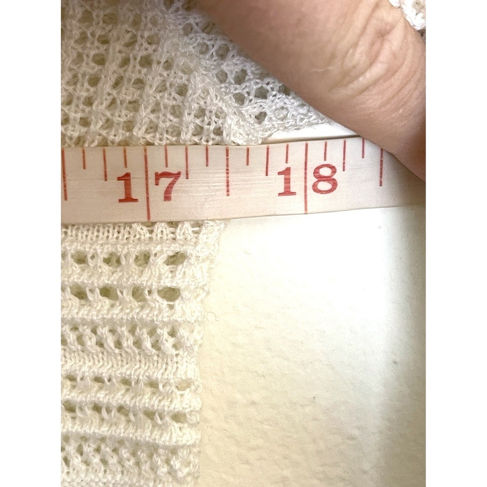 SEZANE Ecru Pointelle Openwork Ruffle Neck Merino Wool Cotton Sweater M - Picture 10 of 11